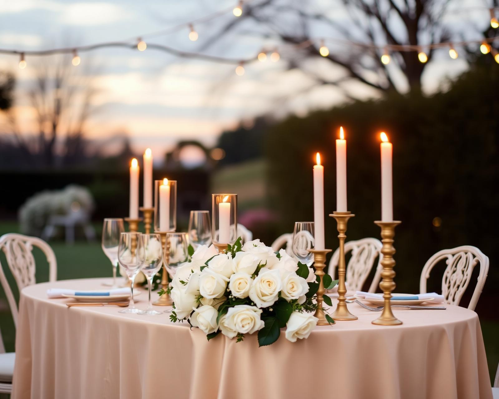 Elegant wedding table at dusk